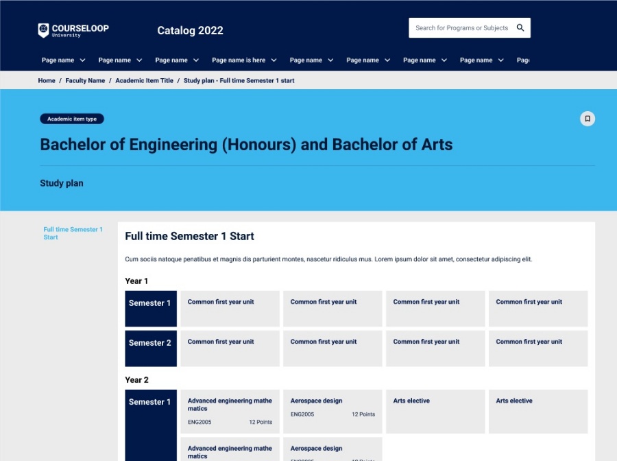 Courseloop curriculum management Catalog student study planner view example