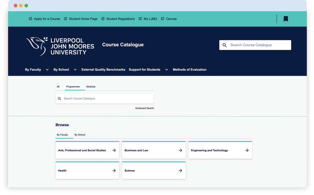 Liverpool John Moores University Course Catalogue UI - powered by the CourseLoop Curriculum Management Platform