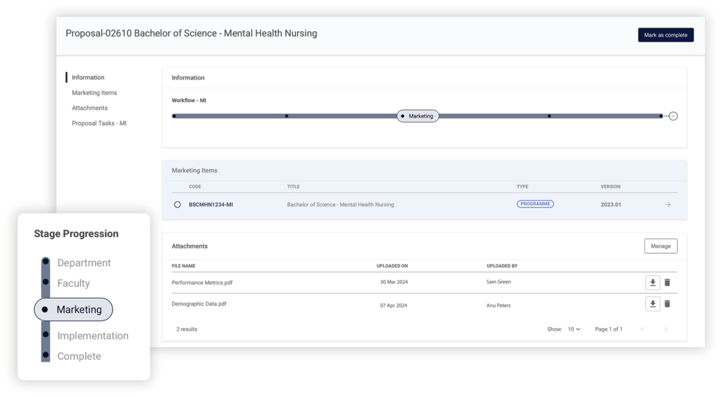 CourseLoop UI showing Curriculum Marketing capability.