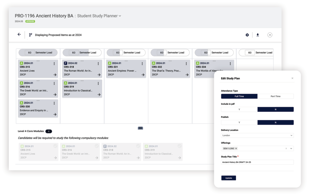 The CourseLoop UI showing the intuitive Student Study Planner drag and drop functionality.